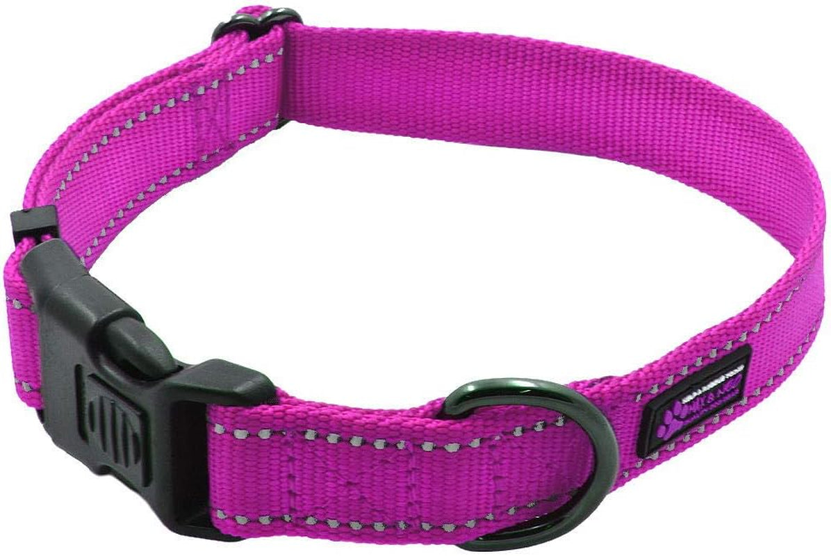 NEO Nylon Buckle Reflective Dog Collar - We Donate a Collar to a Dog Rescue for Every Collar Sold (Medium, Pink)